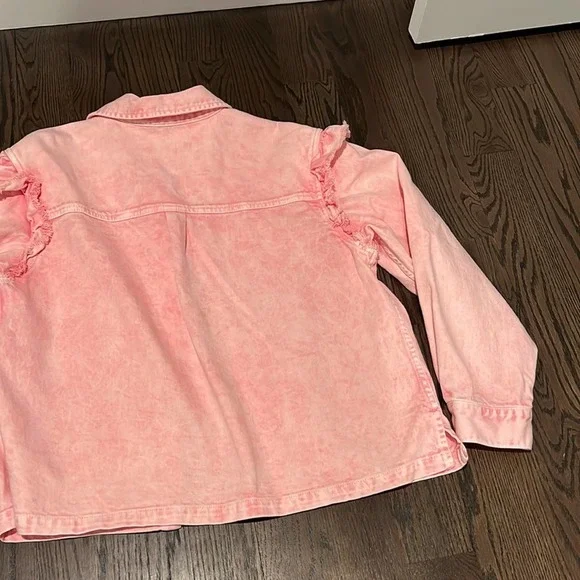 Something Navy Pink Denim Set - Magnolia Ruffle Shirt Jacket & Shorts
